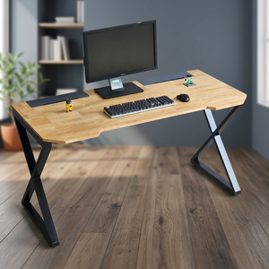 Bureau de jeu avec surface en carbone, hauteur réglable, 140x70cm, cadre en bois de caoutchouc, pieds en fer en forme de Z, garantie de 12 mois, assemblage requis - Product Image 3