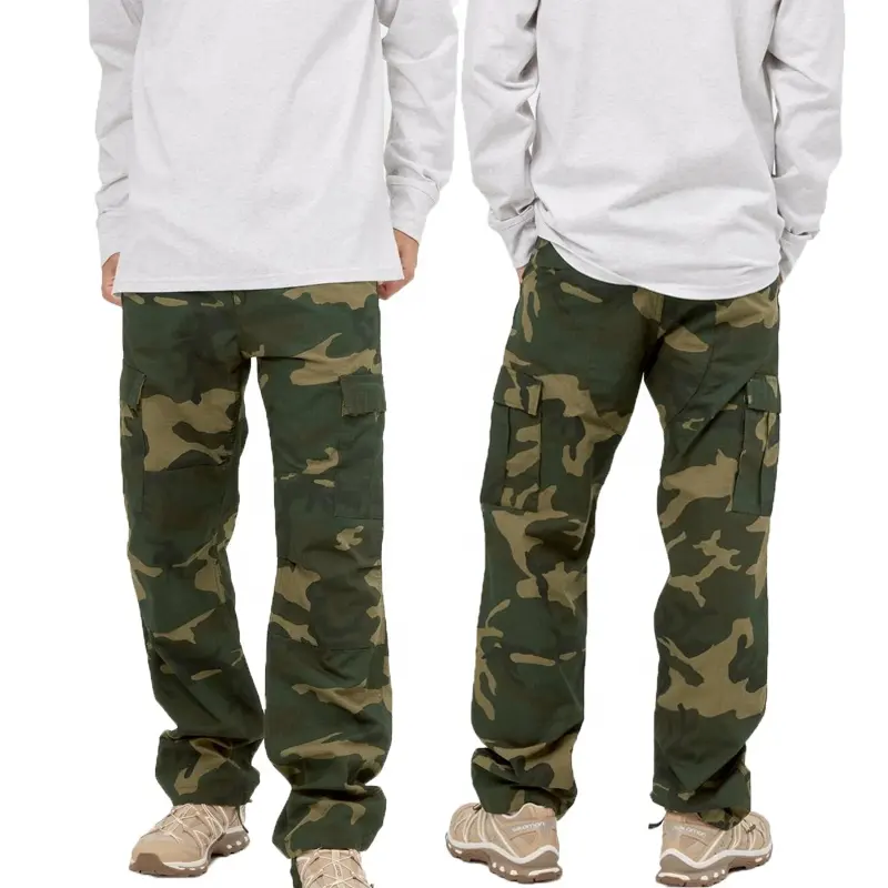 Pantalones de camuflaje para hombre con estampado personalizado al por mayor pantalones cargo de camuflaje de trabajo con bolsillo utilitario ajustados para hombre