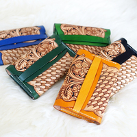 Porte-cartes en cuir véritable de style vintage avec décorations florales et lettres pour hommes et femmes - Prix de gros bas 2025 Nouveauté