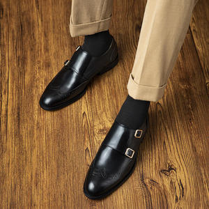 2025 New Model British Style Leather <b>Shoes</b> - Retro Round-Tip Brocade Embossed Oxford Monck Leather <b>Shoes</b> - Product Image 5