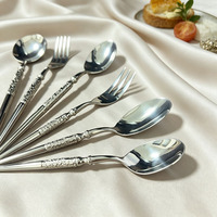 Ensemble de couverts de luxe à motif gaufré en acier inoxydable 304, couteau, fourchette, cuillère, manche épais, pour mariage