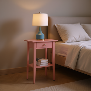 Mesita de noche contemporánea rosa con cajón y estante para muebles de dormitorio - Product Image 2