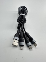 Câble de données 3-en-1 120W directement de l'usine, noir et gris, en nylon tressé, conducteur en cuivre pur, USB3.0 Micro/pour iPhone, ordinateur, écouteurs