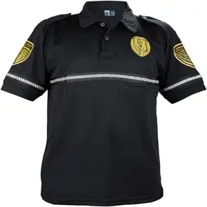 Security Badge and Patch Polo Shirt with Zipper Pocket and Reflective Hash Stripes guard Polo Shirt