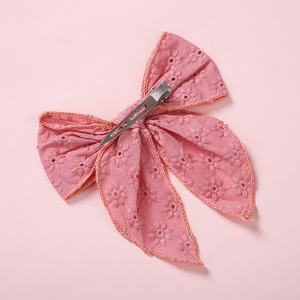 Pinces <span class=keywords><strong>à</strong></span> cheveux en coton et lin, faites <span class=keywords><strong>à</strong></span> la main, pour bébé fille, nœud papillon, grande taille, dentelle brodée, fleur, Clips pour cheveux de bébé - Product Image 2