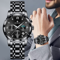Montre de luxe pour homme BW8862 avec 3 sous-cadrans, chronographe, en acier inoxydable noir, style dessin animé, chiffres romains, phases de lune, lumineuse