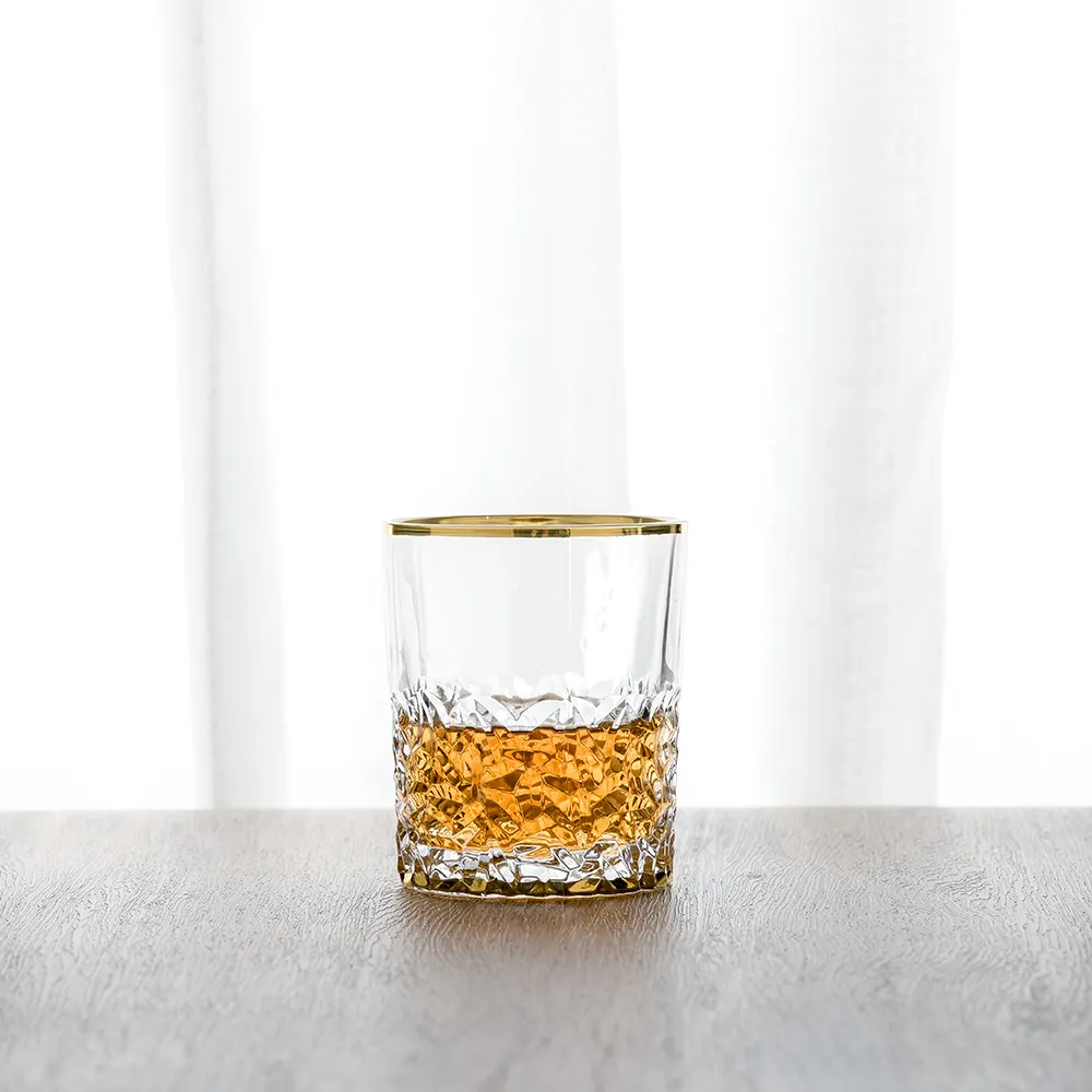 Hot Selling Creatieve 10Oz Gold-Plating Diamant Gegraveerde Glazen Rock Whisky Glazen