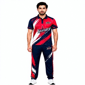 Ensemble de maillot de cricket pour hommes, séchage rapide, sublimé, polo à manches courtes et pantalon, coupe classique, toutes saisons - Product Image 1