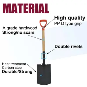 South American Type Pala Outdoor Carbon Steel Head Garden Tool Wooden Handle Digging Spade Shovel