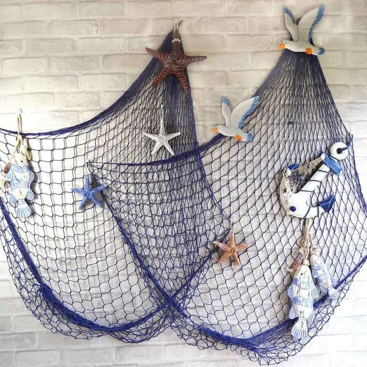 Blue Mediterranean Style Nautical Decorative Fishing Net with Shells Home Decor Room Decoration