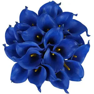 ใหม่มาถึงขายส่ง Blue Calla Lily ช่อดอกไม้ประดิษฐ์ดอกไม้ฤดูใบไม้ผลิสำหรับตกแต่งบ้านงานแต่งงาน Bouquets