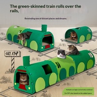 Tunnel à gratter pour chat en carton ondulé non tissé, avec motif train en cuir vert, jouet ludique et abri pour chat