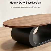 Table basse ovale en bois de noyer de qualité E1, base en C noire, table centrale moderne robuste pour salon, bureau à domicile