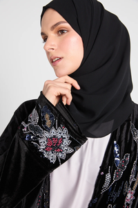 Robe abaya noire brodée de sequins personnalisés Leduo, robe abaya en velours de luxe, abaya ornée pour femmes - Product Image 2