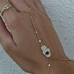 Alla moda catena a mano Hamsa in acciaio inossidabile placcato oro Ev-il bracciale anello con motivo a farfalla gioielli in Zirconia con <span class=keywords><strong>Fatima</strong></span> - Product Image 2