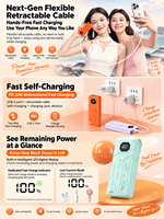 Batterie externe HYTO 10000mAh avec câble intégré, charge rapide PD 22.5W, affichage numérique, chargeur de batterie externe pour téléphone portable