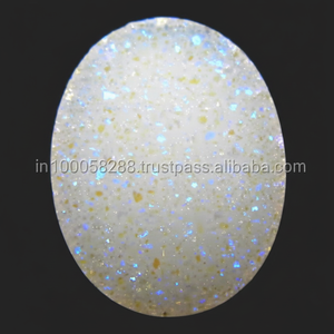 Pierre en vrac d'agate minérale naturelle de zircone de cristal d'agate verte d'argent d'ovale d'opale de dos plat pour la fabrication de bijoux et la décoration - Product Image 1