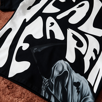 Kaos Pria Hip Hop Streetwear Hitam Lengan Pendek dengan Cetakan Slogan Reaper di Kedua Sisi, Grafik Duri Mengkilap di Belakang, Model Oversized