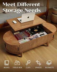 Combohome Oval <strong>Lift</strong> Top <strong>Coffee</strong> <strong>Table</strong> with Storage, 47.2" Mid Century Modern Living Room Center <strong>Table</strong> - Product Image 5