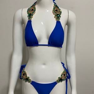 Maillots de bain personnalisés avec logo, style halter, une pièce, service OEM, imprimé uni, à pois, rayé, triangle, vêtements de plage - Product Image 6