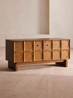 Anpassbares Japandi Massivholz Medien-Sideboard Walnuss Esche Kreisrelief-Tür Wohnzimmer-Anrichte