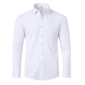 Chemises habillées pour hommes QingLai, service OEM, coupe ajustée, automne, couleur unie, infroissables, en modal tissé respirant, col en V, manches longues, simple boutonnage - Product Image 6