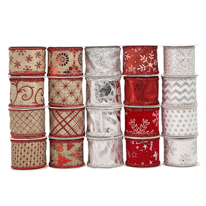 Cinta de Raso Brillante Plateada y Dorada con Alambre para Navidad, 100% Poliéster, Rollo de una Sola Cara con Patrones para Envolver Regalos - Product Image 6