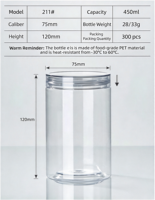 Pot en plastique PET transparent de qualité alimentaire 360ml 380ml 450ml Contenant cylindrique avec couvercle à vis en PET pour l'emballage alimentaire