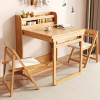 Table de Salle à Manger Pliante Gain de Place avec Étagère à Épices, Cadre en Bois, Ensemble de Table à Dîner et 4 Chaises