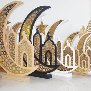 سعر منخفض لهدايا عيد الفطر المبارك الزخرفية، فوانيس ليلية LED مضيئة، مشغولات خشبية لتزيينات رمضان مرسومة يدويًا - Product Image 2