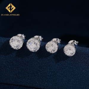 Iced Out Round Halo Diamond Stud <b>Earrings</b> Lab Grown Diamond 925 Sterling <b>Silver</b> Screw Back <b>Wedding</b> Jewelry For Women - Product Image 1