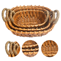 Ensemble de paniers de rangement en osier tressé à la main, 3 pièces, paniers en osier avec poignées pour l'organisation de la maison, le rangement des jouets et des fruits, et la décoration intérieure