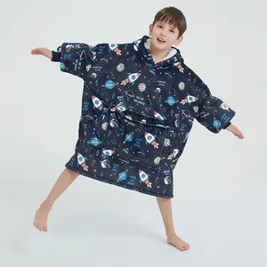 Inverno Oversized Gigante Bolso Hoodie Cobertor Com Mangas Wearable Bebê Hoodie Cobertor De Lã Para Crianças