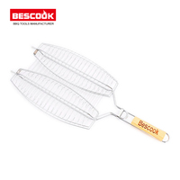 Vente directe d'usine jetable manche en bois charbon de bois Barbecue gril poisson maille fer matériel pour la cuisson
