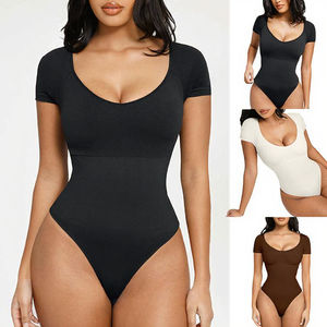 Combinaison moulante à manches longues pour femme grande taille avec bretelles dorsales, haut body tissé respirant - Product Image 3