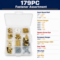 Kit de quincaillerie murale multifonction 179 pièces – Fixations, crochets et clous assortis pour décoration et montage d'œuvres d'art domestiques