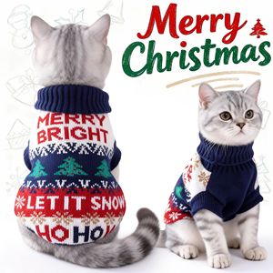 Pull en tricot jacquard personnalisé pour animaux de compagnie, col roulé, motif flocon de neige et arbre de Noël, tenue chaude de Noël pour petits chiens et chats - Product Image 1