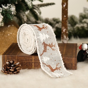 Ornement de Noël 5M Lin Imprimé Elk Arbre de Noël <span class=keywords><strong>Ruban</strong></span> Boîte Cadeau Emballage <span class=keywords><strong>Ruban</strong></span> - Product Image 6