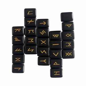 Juego de Piedras Rúnicas de Jade y Cristal Curativo Natural de Obsidiana Negra - Product Image 6