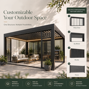 Pergola extérieure en aluminium moderne, bioclimatique, imperméable, avec toit à lamelles électriques et auvent pour jardin et patio - Product Image 6