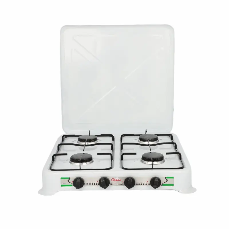 Estufa portátil de acero esmaltado blanco con tapa incluida y cuatro fuegos con regulación independiente de alta calidad