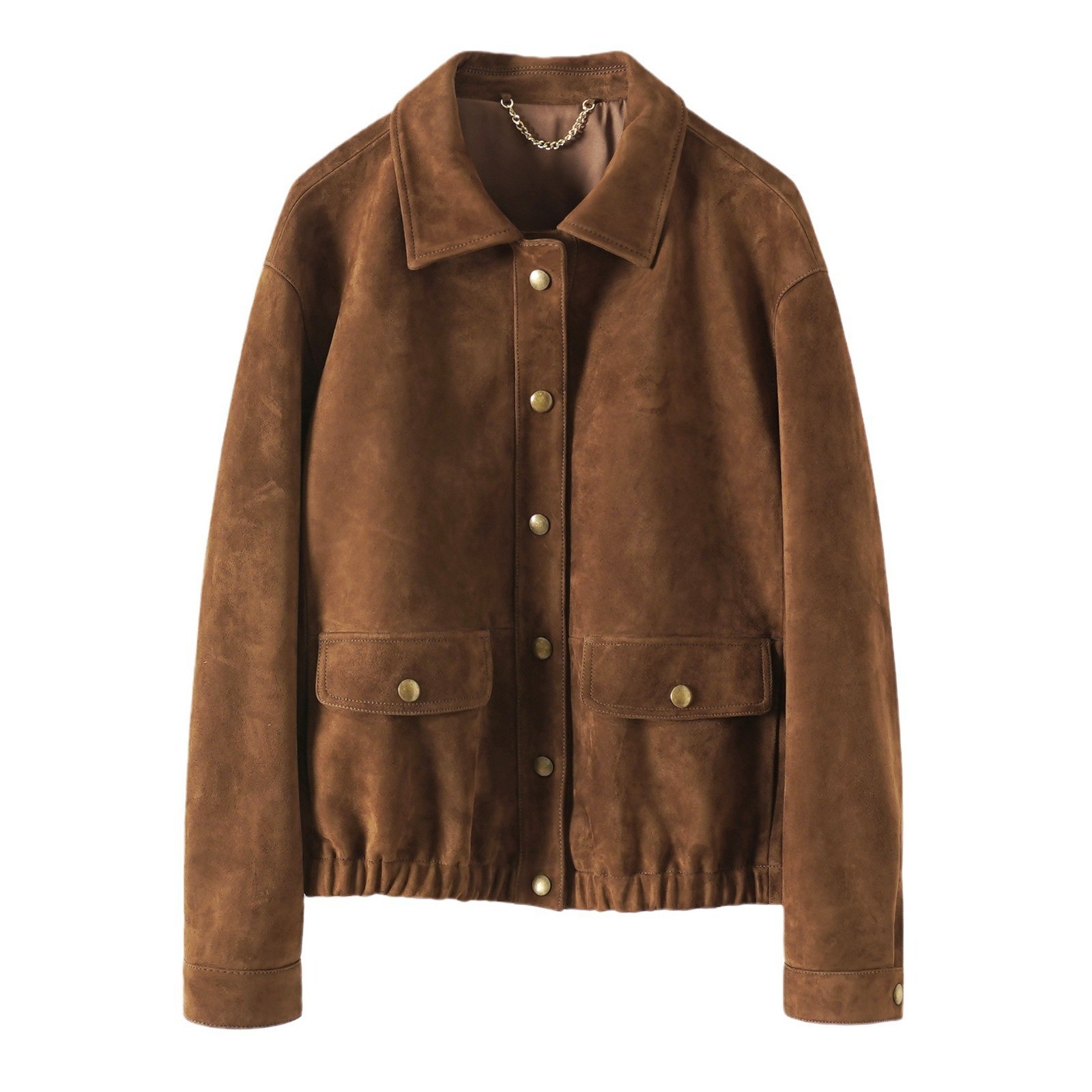4263 Hot Sale Loose Goatskin Coat American Retro Style Brown Turn-down Collar Suede Jackets for Women