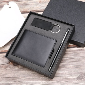 Genuine Leather Men's Gift Set <b>RFID</b>-enabled Short <b>Wallet</b> with Open Closure Keychain and Pen for Men - Product Image 2