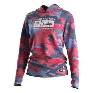 เสื้อตกปลาผู้หญิงแบบแห้งเร็ว ป้องกันแสงแดด UPF 50 ลายพิมพ์แบบซับลิเมชั่น ขายส่ง พร้อมฮู้ดคลุมคอและปากปลา สไตล์สตรีท - Product Image 1