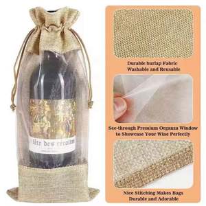 Bolsa de Lino Personalizada con Cordón para Botellas de Vino, Bolsa de Lino Reciclable con Ventana para Botellas de Vino, Fabricantes Mayoristas - Product Image 6