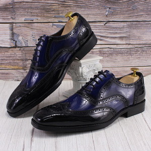<span class=keywords><strong>Scarpe</strong></span> da <span class=keywords><strong>uomo</strong></span> di fascia alta in pelle verniciata a punta con lacci classici Brogue Oxford abiti da lavoro fatti a mano in pelle di vacchetta - Product Image 1
