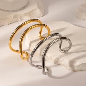 היפואלרגנית נירוסטה צמיד פתוח צורה לא סדירה עמיד למים שני השרוול שכבות של מלג יד ליטוש תכשיטים - Product Image 3