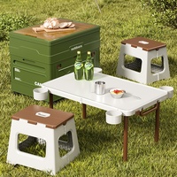 Boîte de rangement pliable en plastique pour extérieur, table-banc-chaise multifonctionnelle pour voiture et camping, organisateur portable tout-en-un avec roues
