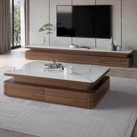 Table basse de salon et meuble TV en pierre microcristalline, style italien minimaliste moderne, couleur noyer