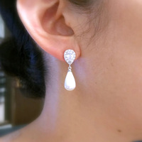 Elegantes Pendientes de Novia para Boda, con Perlas de Imitación en Forma de Lágrima, Chapados en Plata y con Circonita Cúbica